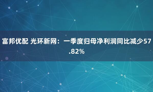 富邦优配 光环新网：一季度归母净利润同比减少57.82%